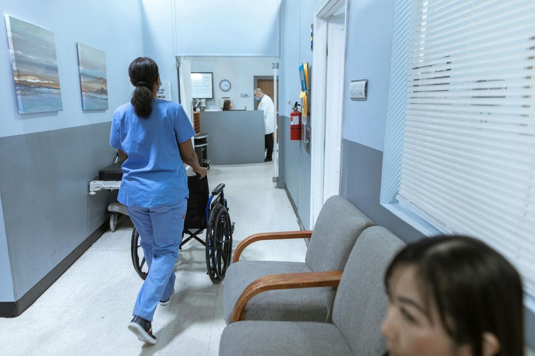Healthcare workers near vending machines